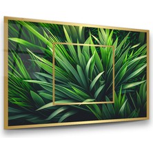 Glass Art Uzun Yeşil Yapraklar Manipülasyon Yatay Cam Tablo