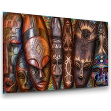 Glass Art Ahşap Afrika Maskeleri Yatay Cam Tablo