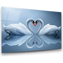 Glass Art Beyaz Kuğular Yatay Cam Tablo