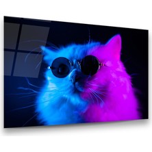 Glass Art Renkli Kedi Yatay Cam Tablo