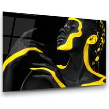 Glass Art Sarı Çizgili Kadın Yatay Cam Tablo