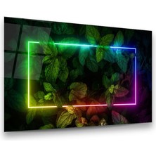 Glass Art Yeşil Yapraklar Manipülasyon Yatay Cam Tablo