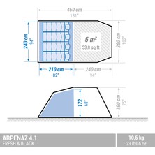 Decathlon Quechua 4 Kişilik Kamp Çadırı - 1 Odalı - Arpenaz 4.1 Fresh & Black