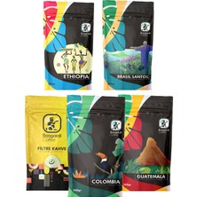 Bongardi Coffee 5x200g Brezilya Etiyopya Colombia Guatemala Intense Blend Espresso ve Filtre Kahve Seti