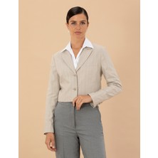 Pierre Cardin Kadın Bej Çizgili Crop Ceket 50273066-VR011
