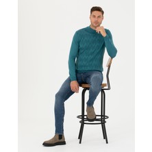 Pierre Cardin Erkek Mavi Slim Fit Yarım Balıkçı Yaka Triko Kazak 50278099-VR102