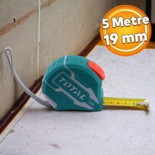 Badem10 Total Stoplu Metal Metre 5 M x 19 mm Şerit Metre Sarı Renk Düğmeli Ölçüm Ölçme Bükülebilir