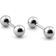 Solfera Gümüş Renkli Top Uçlu Vidalı Bar Piercing Kadın Erkek Küpe ER046