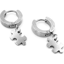 Solfera Puzzle Sallantılı Gümüş Renk Paslanmaz Çelik Halka Erkek Küpe ER066