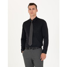 Pierre Cardin Erkek Siyah Regular Fit Uzun Kollu Basic Gömlek 50277764-VR046