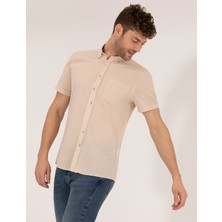 Pierre Cardin Erkek Bej Regular Fit Kısa Kollu Gömlek 50268184-VR011