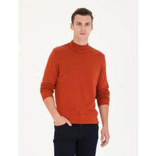 Pierre Cardin Erkek Kiremit Slim Fit Yarım Balıkçı Yaka Basic Triko Kazak 50276161-VR031
