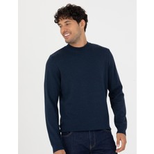 Pierre Cardin Erkek Lacivert Melanj Slim Fit Çeyrek Yaka Basic Triko Kazak 50276158-VR120