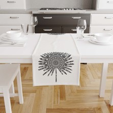 Filamente Dijital Baskılı Runner 140X40 cm / Bohem Antrasit - Beyaz