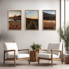Gaagart 3'lü Ahşap Lamine MDF Tablo Yol ve Göl Manzarası 30X40 Ebatlarında Dekoratif