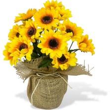 Nettenevime Yapay Çiçek Ay Çiçeği 18 Çiçekli Keten Saksılı Dekoratif Süs Çiçeği