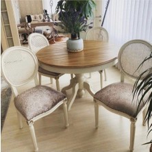 Masifart  100 cm Yuvarlak Baba Ayak Masa + 4 Sandalye Takımı