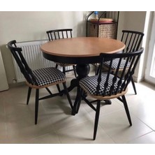 Masifart  100 cm Yuvarlak Baba Ayak Masa + 4 Sandalye Takımı