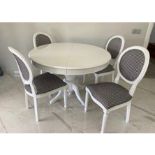 Masifart  100 cm Yuvarlak Baba Ayak Masa + 4 Adet Tornalı Sandalye Takımı