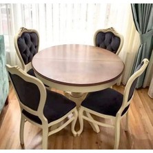 Masifart  100 cm Yuvarlak Baba Ayak Masa + 4 Sandalye Takımı Oymalı