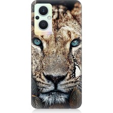 Teknomeg Oppo Reno 7 Lite Uyumlu Mavi Gözlü Kaplan Desenli Silikon Kılıf