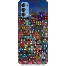 Teknomeg Oppo Reno 4 Uyumlu Minyatür Evler ve Gece Desenli Silikon Kılıf