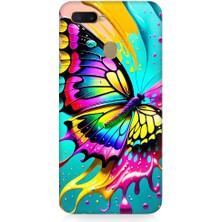 Teknomeg Oppo Ax7 Uyumlu Renkli Boya ve Kelebek Desenli Silikon Kılıf