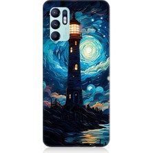 Teknomeg Oppo Reno 6 Uyumlu Ay Işığında Yalnız Deniz Feneri Desenli Silikon Kılıf