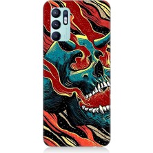 Teknomeg Oppo Reno 6 Uyumlu Devil Skull Şeytan Kafatası Desenli Silikon Kılıf