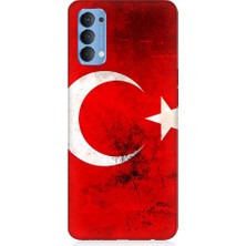 Teknomeg Oppo Reno 4 Uyumlu Türk Bayrağı  Desenli Silikon Kılıf
