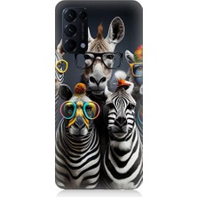 Teknomeg Oppo Reno 5 Uyumlu Renkli Gözlüklü Zebralar Desenli Silikon Kılıf