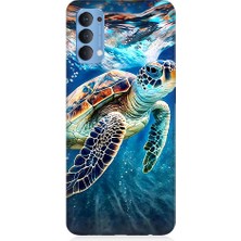 Teknomeg Oppo Reno 4 Uyumlu Deniz Kaplumbağası Desenli Silikon Kılıf