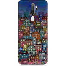 Teknomeg Oppo A9 2020 Uyumlu Minyatür Evler ve Gece Desenli Silikon Kılıf