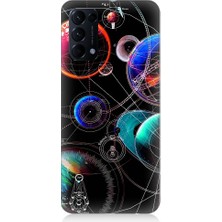 Teknomeg Oppo Reno 5 Pro Uyumlu Sci Fi Gezegenler ve Vektörler Desenli Silikon Kılıf