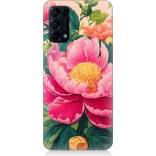 Teknomeg Oppo Reno 5 Pro Uyumlu Pembe Çiçekler Desenli Silikon Kılıf
