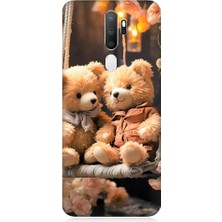 Teknomeg Oppo A9 2020 Uyumlu Salıncakta Mutlu Ayılar Desenli Silikon Kılıf