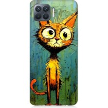 Teknomeg Oppo Reno 4 Lite Uyumlu Meraklı Şapşik Kedi Desenli Silikon Kılıf