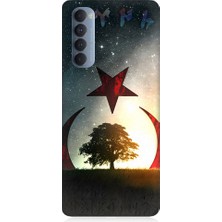Teknomeg Oppo Reno 4 Pro Uyumlu Göktürkçe Türk ve Ağaç Bayrak Desenli Silikon Kılıf