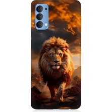 Teknomeg Oppo Reno 4 Uyumlu Yırtıcı Aslan Kral Desenli Silikon Kılıf