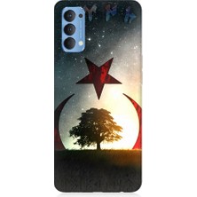 Teknomeg Oppo Reno 4 Uyumlu Göktürkçe Türk ve Ağaç Bayrak Desenli Silikon Kılıf