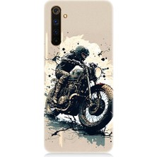 Teknomeg Realme 6 Pro Uyumlu Motorsikletçi Desenli Silikon Kılıf