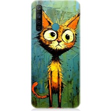 Teknomeg Realme 5i Uyumlu Meraklı Şapşik Kedi Desenli Silikon Kılıf