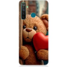 Teknomeg Realme 5 Pro Uyumlu Sevimli Ayı ve Kalp Desenli Silikon Kılıf