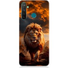 Teknomeg Realme 5 Pro Uyumlu Yırtıcı Aslan Kral Desenli Silikon Kılıf