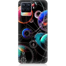 Teknomeg Realme 8 Uyumlu Sci Fi Gezegenler ve Vektörler Desenli Silikon Kılıf
