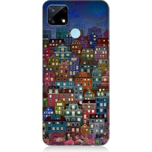Teknomeg Realme 7i Uyumlu Minyatür Evler ve Gece Desenli Silikon Kılıf