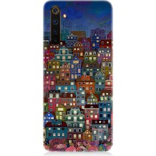 Teknomeg Realme 6 Pro Uyumlu Minyatür Evler ve Gece Desenli Silikon Kılıf
