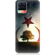 Teknomeg Realme 8 Uyumlu Göktürkçe Türk ve Ağaç Bayrak Desenli Silikon Kılıf