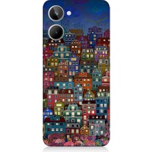 Teknomeg Realme 10 Uyumlu Minyatür Evler ve Gece Desenli Silikon Kılıf