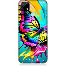 Teknomeg Realme C25 Uyumlu Renkli Boya ve Kelebek Desenli Silikon Kılıf